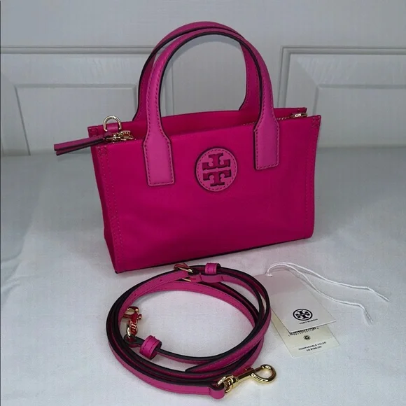 Tory Burch Ella Nylon & Leather Mini Tote Bright Pink NWT - Picture 8 of 9